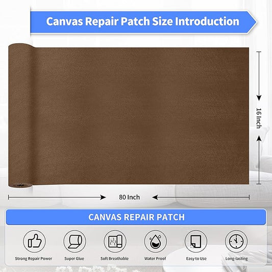 KING MOUNTAIN Couch Fabric Repair Patch, Fabric Patches for Furniture, 16" x 80" Waterproof Velvet Repair Tape for Sofas, Car Seats, Furniture, Upholstery Fabrics and Velvet Goods. (Brown)