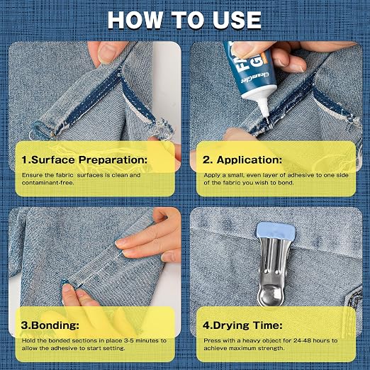 Fabric Glue Permanent, 150ml Extra Strong Fabric Adhesive, Washable Clear Clothing Glue for Clothes Repairs, Leather, Crafts, Upholstery, Material, Textile, Felt and Badges (3 x 50ml/1.76 oz)