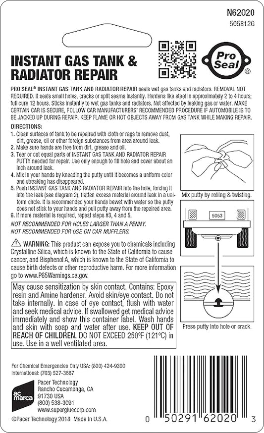 ProSeal Instant Gas Tank & Radiator Repair, 1 oz – Steel-Reinforced Epoxy Putty, Permanently Seals Small Holes, Cracks & Split Seams, Adheres to Wet Surfaces