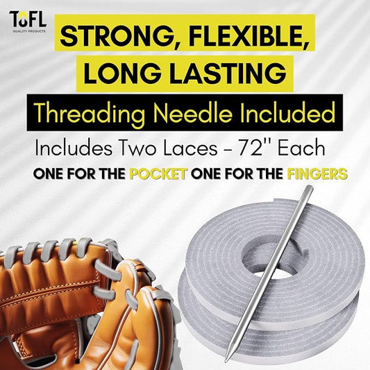 TOFL Softball and Baseball Glove Lace Kit | Mitt Lace Glove Repair Lacing Kit | 2 Leather Laces with Lacing Needle for Catchers Glove