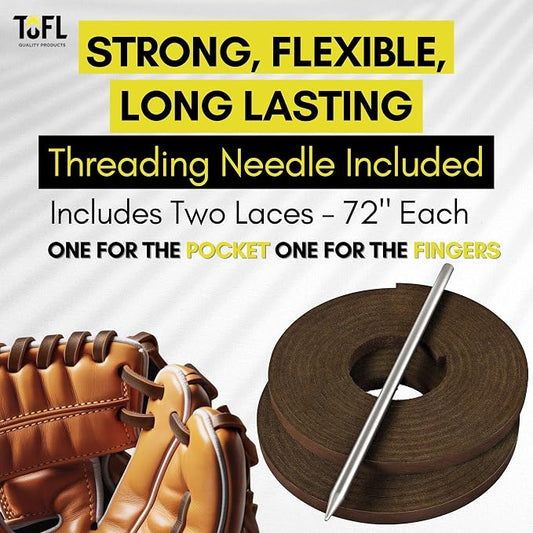 TOFL Softball and Baseball Glove Lace Kit | Mitt Lace Glove Repair Lacing Kit | 2 Leather Laces with Lacing Needle for Catchers Glove