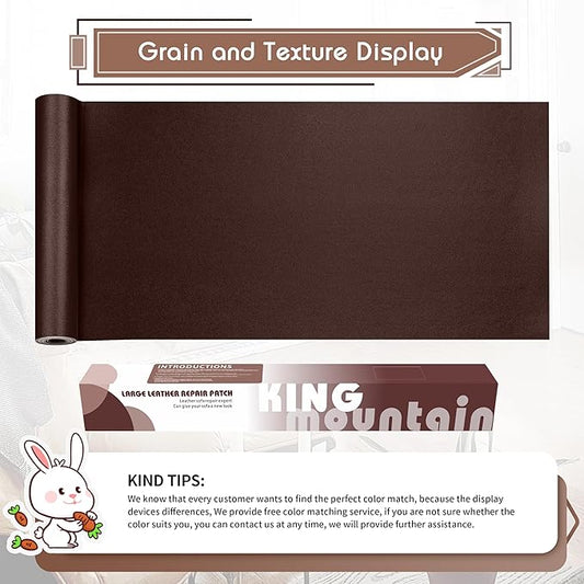 KING MOUNTAIN Leather Repair Patch,16 x 60 Inches self Adhesive Leather Repair Tape for Damaged Leather Furniture, Sofa Seating,Car Seats, Leather Goods(Coffee Brown)