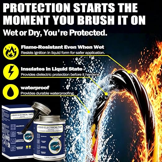 5.29OZ Liquid Electrical Tape, Black Insulating Glue with Brush Cap, Waterproof & Flexible Rubber Coating, Quick-Drying for Wires, Cables, Outdoor Electrical Connectors, Marine, Automotive Use