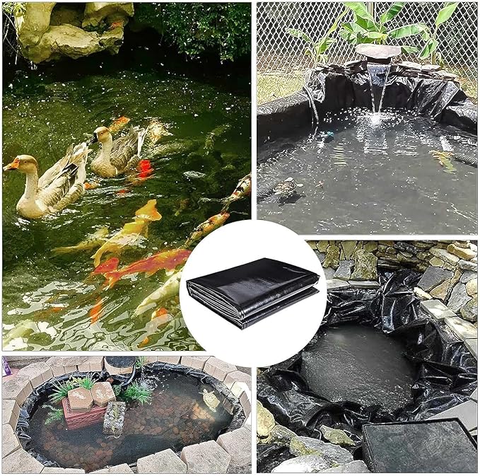 ToLanbbt Pond Liner 10 FT x 10 FT HDPE Pond Liners, 20 Mil UV Resistant Preformed Pond Liner Easy Cutting, Pond Liner for Natural Looking Ponds, Waterfall, Koi Pondsand Water Garden (Black)