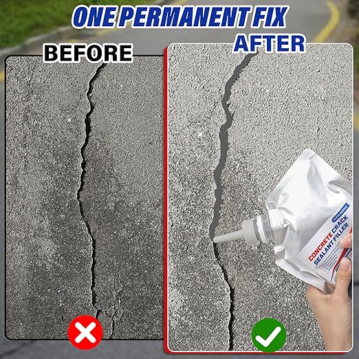 Concrete Crack Filler, 33.8 fl oz Self-Leveling Flexible Repair Sealant, High Elasticity Cement Crack Filler for Driveway, Sidewalk, Foundation, Indoor/Outdoor Use