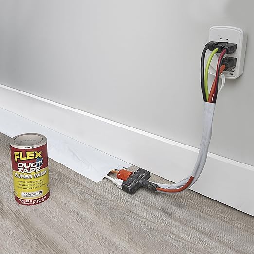 Flex Duct Tape, Super Wide, 7.5 Inches x 20 Feet, White, Heavy Duty Strong, Multi-Surface, Water, Weather and UV Resistant, Tearable, Perfect for Boxes, No Residue