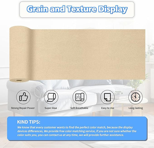 KING MOUNTAIN Couch Fabric Repair Patch, Fabric Patches for Furniture, 4" x 63" Waterproof Velvet Repair Tape for Sofas, Car Seats, Furniture, Upholstery Fabrics and Velvet Goods. (Beige)