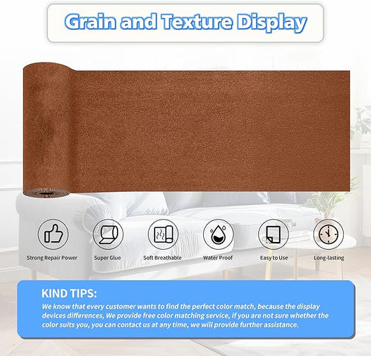 KING MOUNTAIN Couch Fabric Repair Patch, Fabric Patches for Furniture, 4" x 63" Waterproof Velvet Repair Tape for Sofas, Car Seats, Furniture, Upholstery Fabrics and Velvet Goods. (Light Brown)