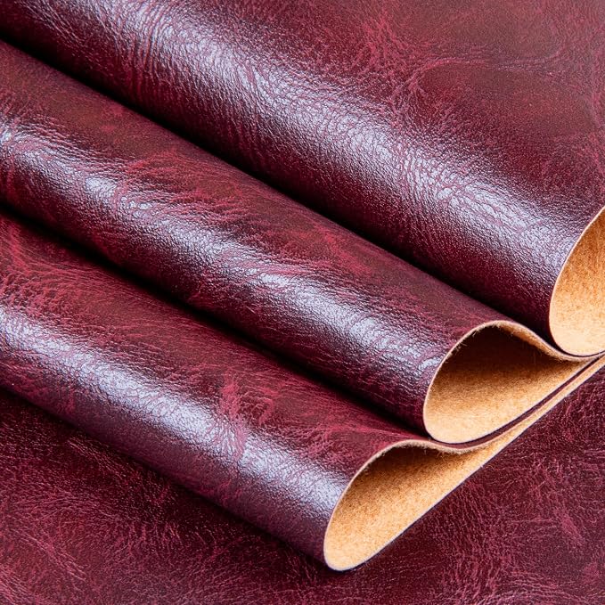 Faux Leather Fabric Sheet, 36 x 54 Inches, Texture Synthetic Material for DIY Crafts, Leather earings,Upholstery, Automotive, Sofa Projects Individual 1 Yard Cut (Burgundy, One Yard)