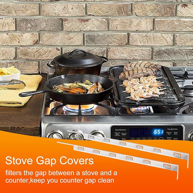 uxcell Stove Gap Covers, Kitchen Stove Gap Filler, Aluminum Oven Gap Cover 25.59 in Length, Heat Resistant and Easy to Clean, Protect Gap Filler Sealing Spills on Countertop Stove, Silver
