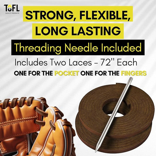 TOFL Softball and Baseball Glove Lace Kit | Mitt Lace Glove Repair Lacing Kit | 2 Leather Laces with Lacing Needle for Catchers Glove