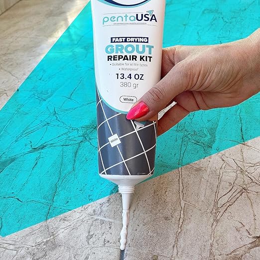 PentaUSA Tile Grout Repair Kit - White Premixed Acrylic Sanded Grout, Water-Resistant Grout Filler for Bathroom&Shower, Kitchen Floor, Fast Drying, with Applicator, 13.4 oz (380g)