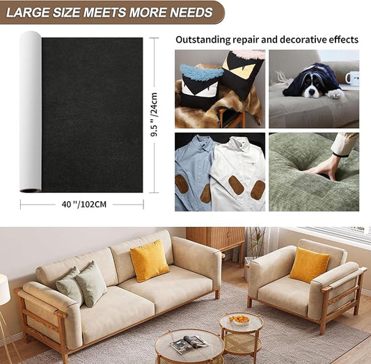 Velvet Repair Patch, Self-Adhesive Flannel Fabric Patch, Multi Colors, Microfiber Patch,Can be Used to Patch Sofas, Car Seats, Handbags, Jacket Holes and Tears (Black)