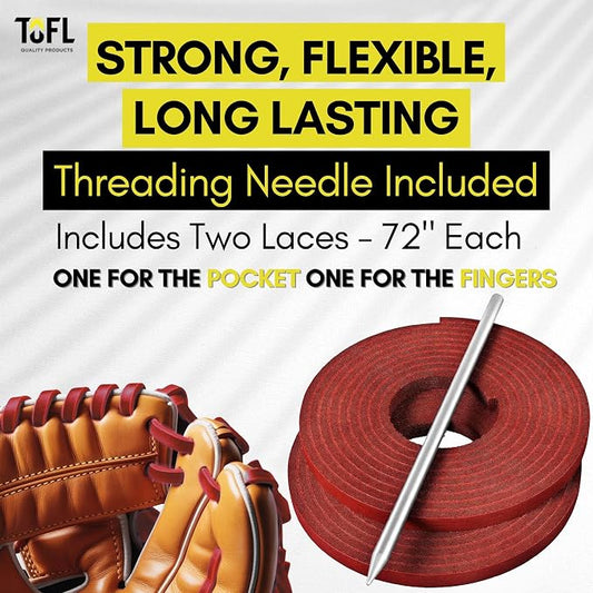 TOFL Softball and Baseball Glove Lace Kit | Mitt Lace Glove Repair Lacing Kit | 2 Leather Laces with Lacing Needle for Catchers Glove