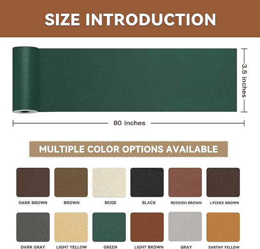TIANLDD Leather Repair Tape,3.5 x 80 Inches Self Adhesive Leather Repair Patch,Leather Repair Kit for Furniture,Couches,Car Seats,Cabinets,Handbags(Dark Green-Fine Lines)