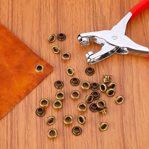 Mudder 301 Pcs Grommet Eyelet Pliers Tool Kit, Fabric Leather Hole Eyelets and Grommets Punch Pliers with 300 Metal Eyelets for Belt Shoes Cloths(1/4 Inch,Bronze)