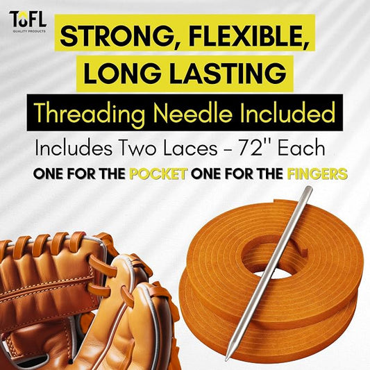 TOFL Softball and Baseball Glove Lace Kit | Mitt Lace Glove Repair Lacing Kit | 2 Leather Laces with Lacing Needle for Catchers Glove
