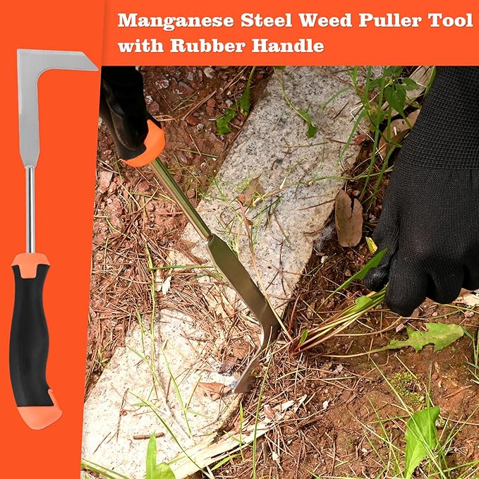 BokingOne Patio Crack Weeder Tool with Ergonomic Handle – Stainless Steel Weed Puller for Patio Sidewalk Driveway Cracks | Rust Resistant Dual-Material Gardening Tool