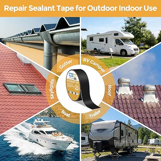 CircleRoad RV Roof Tape Black, 2 Inch X 50 Feet RV Repair Sealant Tape, Stop Camper Roof Leaks, UV-Resistant, Weatherproof and Reliable for Camper, Trailer, Boat (2In-50FT Black)