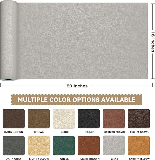 TIANLDD Leather Repair Tape,16 x 80 Inches Self Adhesive Leather Repair Patch,Leather Repair Kit for Furniture,Couches,Car Seats,Cabinets,Handbags(Light Gray-Litchi Grain)