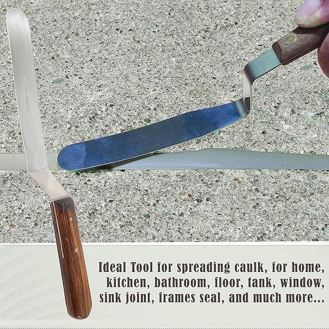 A2Z Scilab 3pc Offset Spatula Caulk Finishing Tool Grout Sealant Caulking Applicator Stainless Steel Smoothing Scraper Spatula Spreader for Ceramic Tiles, Baseboards, Kitchens, Bathrooms, Skirting