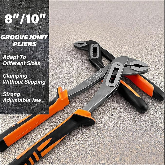 4-Piece Wrench Pliers Set,8 & 12 Inch Adjustable Wrench Set with 8 & 10 Inch Groove Joint Pliers for Home Repair