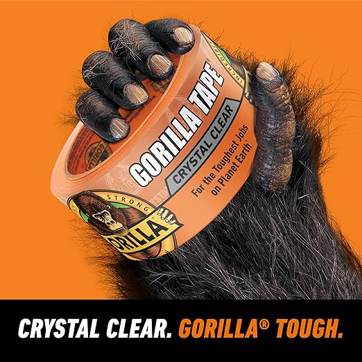 Gorilla Crystal Clear Tape, 1.88” x 18 yd (Pack of 2) - Weather Resistant for Indoor or Outdoor Projects and Repairs