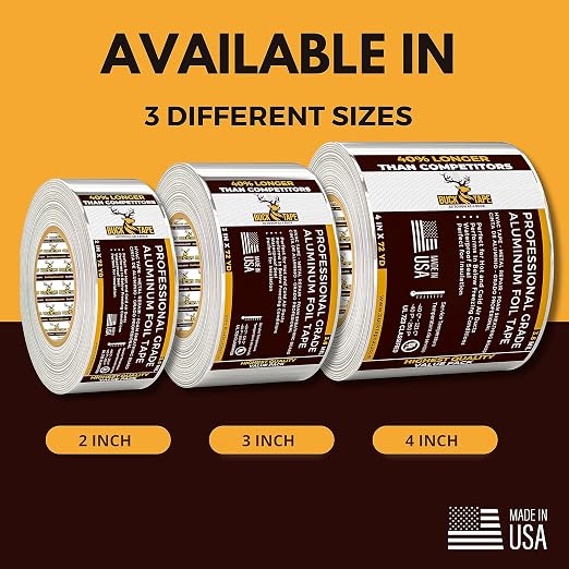 Buck Aluminum Foil Tape – 2 Inch x 216ft (72 yd), 3.6 Mil – HVAC Tape for Ductwork, AC, Dryer Vents & Insulation – Silver Foil Tape for Metal Repair, Exhaust Sealing & Air Conditioning (1 Pack)