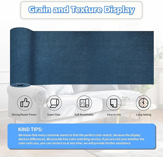 KING MOUNTAIN Couch Fabric Repair Patch, Fabric Patches for Furniture, 4" x 63" Waterproof Velvet Repair Tape for Sofas, Car Seats, Furniture, Upholstery Fabrics and Velvet Goods. (Dark Blue)