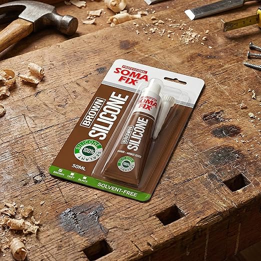 Brown Silicone Caulk - Easy Squeeze Caulking Tube, Silicone Sealant for Wood, Kitchen, Bathroom, Sink, Windows - Multi Purpose & Waterproof - 1.7 fl. oz (Brown)
