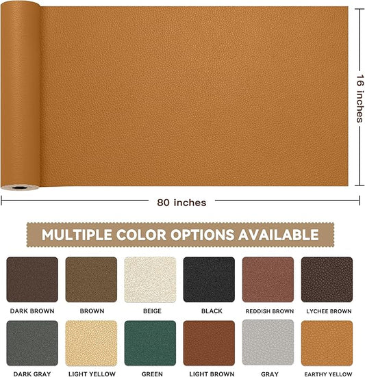 TIANLDD Leather Repair Tape,16 x 80 Inches Self Adhesive Leather Repair Patch,Leather Repair Kit for Furniture,Couches,Car Seats,Cabinets,Handbags(Yellowish Brown-Litchi Grain)