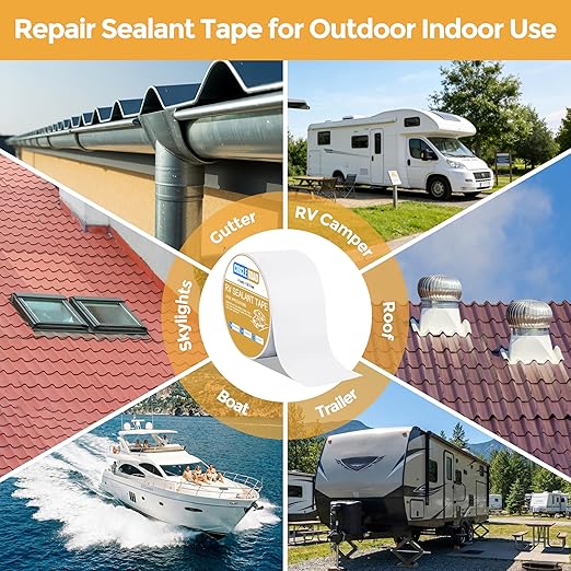 CircleRoad RV Roof Tape White, 4 Inch X 50 Feet RV Repair Sealant Tape, Stop Camper Roof Leaks, UV-Resistant, Weatherproof and Reliable for Camper, Trailer, Boat (4In-50FT)