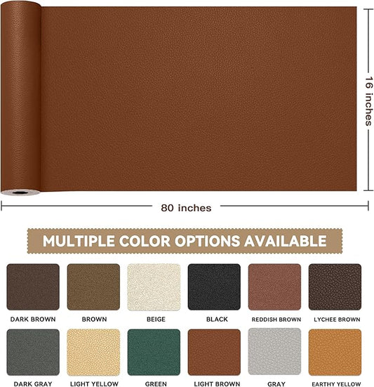 TIANLDD Leather Repair Tape,16 x 80 Inches Self Adhesive Leather Repair Patch,Leather Repair Kit for Furniture,Couches,Car Seats,Cabinets,Handbags(Brown-Litchi Grain)