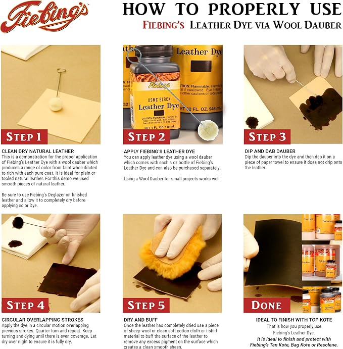 Fiebing's Leather Dye (4 Fl Oz, Mahogany) - Alcohol-Based, Penetrating, Permanent Dye for Shoes, Boots, Belts, Bags, Furniture - Includes Wool Dauber Applicator - Recolor & Restore Leathercraft