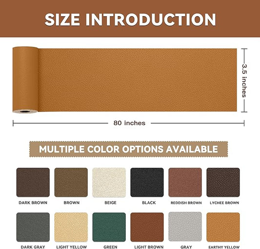 TIANLDD Leather Repair Tape,3.5 x 80 Inches Self Adhesive Leather Repair Patch,Leather Repair Kit for Furniture,Couches,Car Seats,Cabinets,Handbags(Yellowish Brown-Litchi Grain)