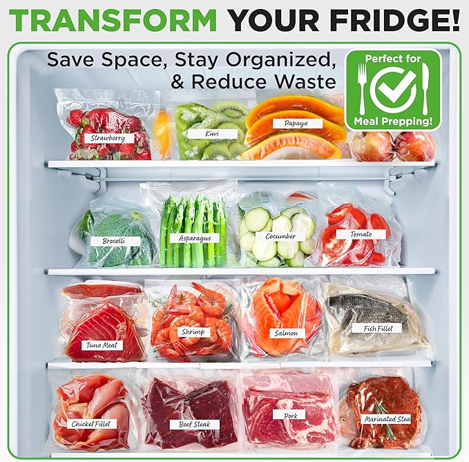 NutriChef Vacuum Sealer Bags 8x50 Rolls 2 pack Compatible with All Brands, Commercial Grade, Heavy Duty, Great for vac storage, Meal Prep or Sous Vide