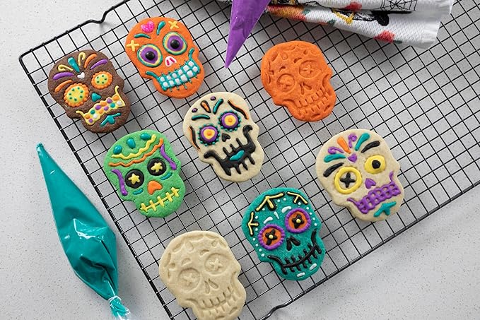 Spectrum Day of the Dead Cookie Cutter Skull Stamps Galletas Dia De Los Muertos Cookie Kit for Baking Decorating Skull Sugar Cookies, Reversible Skull Cookie Stamp Impression Designs with Cutter