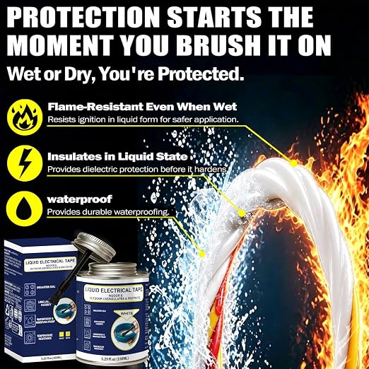 5.29OZ Liquid Electrical Tape, White Insulating Glue with Brush Cap, Waterproof & Flexible Rubber Coating, Quick-Drying for Wires, Cables, Outdoor Electrical Connectors, Marine, Automotive Use