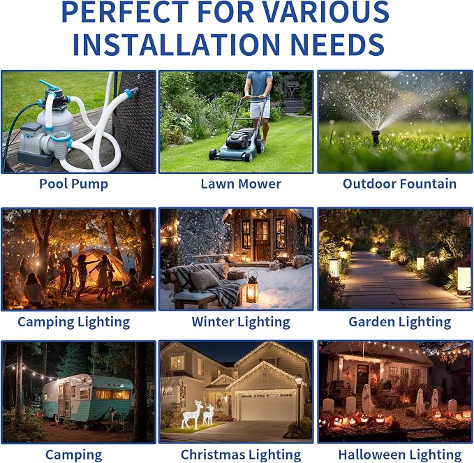 Outdoor Extension Cord Safety Cover with Waterproof Seal IP54 Water-Resistant, Weatherproof Electrical Connection Box with 2 Latches, Plug, Socket, Holiday Decoration Light, Black