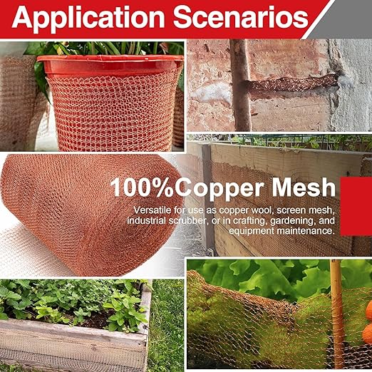 5 Inch×52 ft Copper Mesh Rodent Control, 100% Pure Copper Rustproof Bat Snail Barrier & Sealing Wire for Home, Foundation Gaps, Vent Covers, Gardening with Scissors, Gloves, Trowel