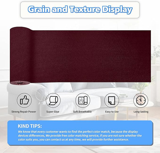 KING MOUNTAIN Couch Fabric Repair Patch, Fabric Patches for Furniture, 4" x 63" Waterproof Velvet Repair Tape for Sofas, Car Seats, Furniture, Upholstery Fabrics and Velvet Goods. (Burgundy)
