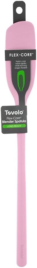 Tovolo Silicone Jar Spatula Long Handled Rubber Scraping Scooping Tool for Peanut Butter Jam Jelly Jars Blenders, Extra Long Flex Core Silicone Jar Scraper Dishwasher Safe BPA Free, Pink Sorbet