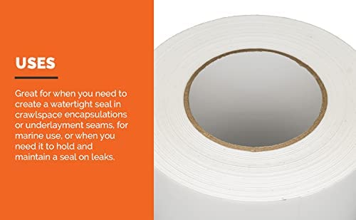 Crawlspace-DIY Vapor Barrier Tape, 12 Mil Easy-to-Use Polyethylene Moisture Vapor Barrier Seam Tape for Crawl Space, Repairs, Underlayment, Waterproof, 4" x 180'