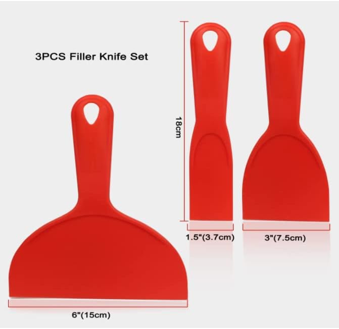 Plastic Putty Knife Set 3-Piece – 1.5", 3", 6" Heavy Duty Flexible Scraper, Multipurpose Spackle Knife for Drywall Repair, Caulk Smoothing, Adhesive Sticker Remover, Non-Scratch for Glass and Tile