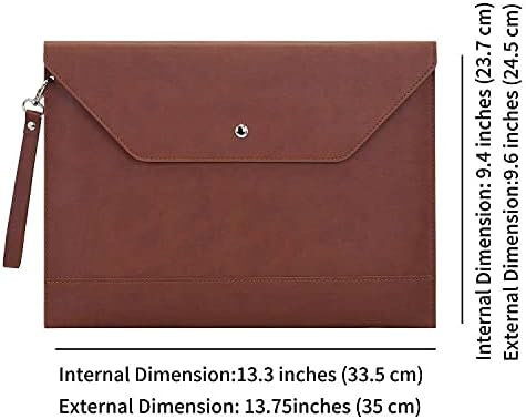 Wonderpool Envelope Case A4 PU Leather File Jacket Pocket Folder Document Case Bag with Removable Hand Strap and 4 Pocket for Documents Tablet Phone Stationery (Coffee)