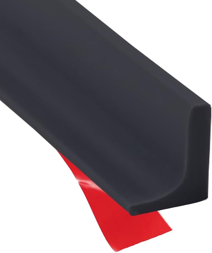 Shower Threshold Water Dam Barrier, Self Adhesive Silicone Waterproof Barrier Bathroom and Kitchen Shower Water Guard for Dry and Wet Separation Caulk Seal Strip Edge Trim (39Inch, Balck)