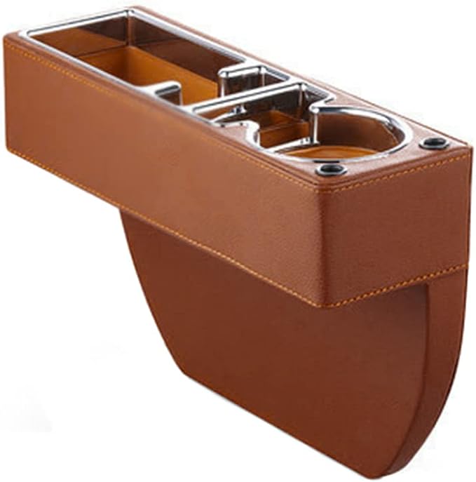 PU Leather Car Seat Gap Filler,Universal Car Seat Organizer Multifunctional Car Cup Holder Gap Filler Storage Box Console Side Pocket Car Organizer for Phones Sunglasses,Ordinary Style,Beige