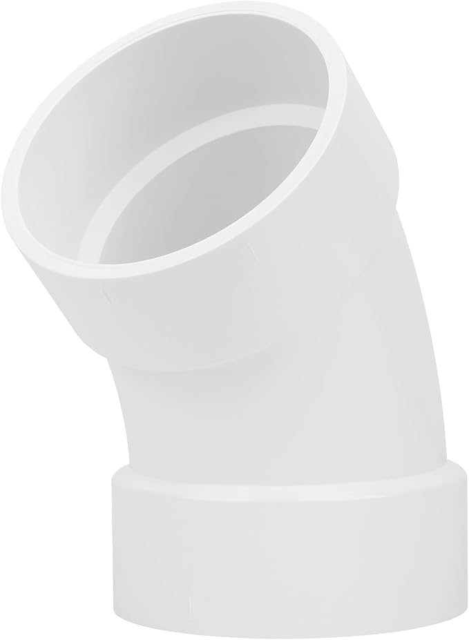 4" PVC DWV Sanitary 45-Degree Elbow Pipe Fitting Connector (Socket x Socket) White SCH40 4" PVC DWV 45° Elbow Corner Adapter for Drain, Waste, Vent