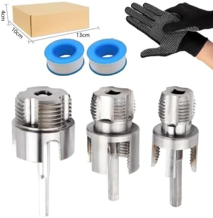 3Pcs Pipe Threading Tool,PVC Pipe Threader Kit,Dual-Function Internal & External Pipes Threading Tool for 1/2",3/4",1" Plastic Pipes,with 2 rolls PTFE Tape & 1 pair Gloves,for Home Repair