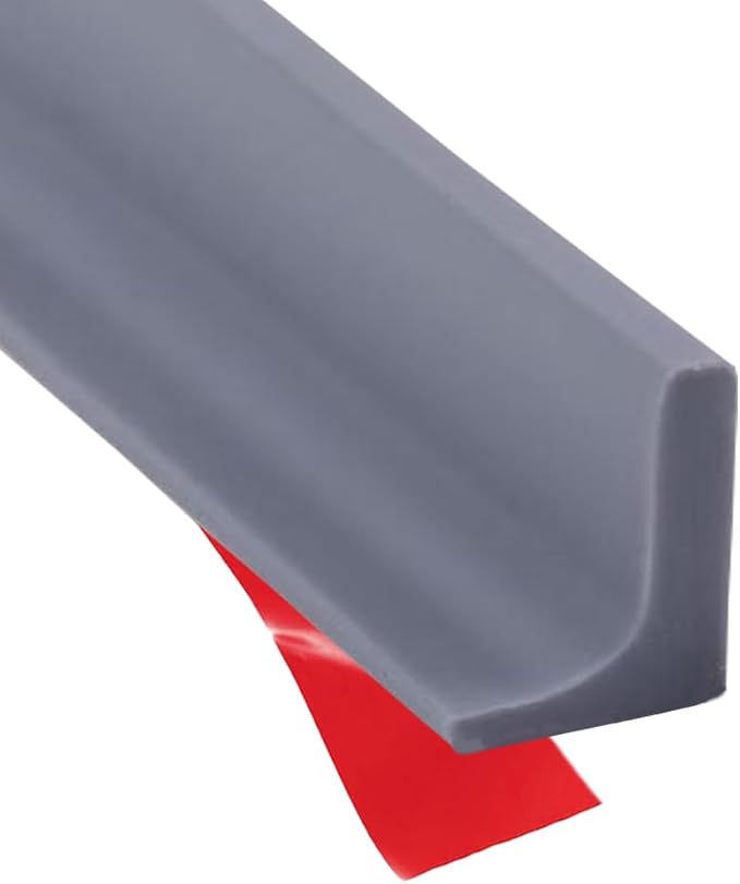 Shower Threshold Water Dam Barrier, Self Adhesive Silicone Waterproof Barrier Bathroom and Kitchen Shower Water Guard for Dry and Wet Separation Caulk Seal Strip Edge Trim (98Inch, Gray)
